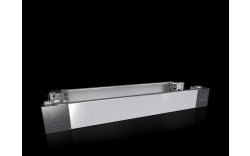 Base/plinth corner piece with base/plinth trim panels, front and rear, stainless steel
